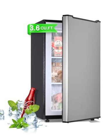 Maine Upright Freezer 3.6 Cu.Ft Mini Freezer with Reversible Stainless Steel Door Freestanding Compact Freezer with 3 Adjustable Thermostat, Small Freezer for Apartment Dorm (Silver)