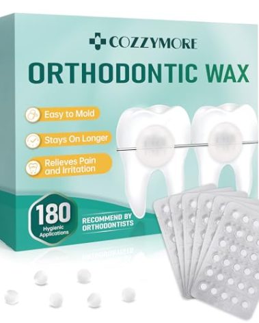 180 Orthodontic Wax for Braces Wax, Bowl-Shaped Design for Easy Molding Long-Lasting Hold, Food-Grade Dental Wax Individually Sealed Packets, Ortho Dots Clear for Braces, Portable and Easy to Tear