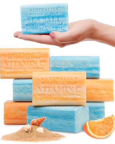 Australian Botanical Soap Variety Pack Includes 4 Valencia Orange and 4 Sea Salt Soap for Face, Hands and Body, Enriched with Shea Butter, Ocean Minerals and Vitamin C