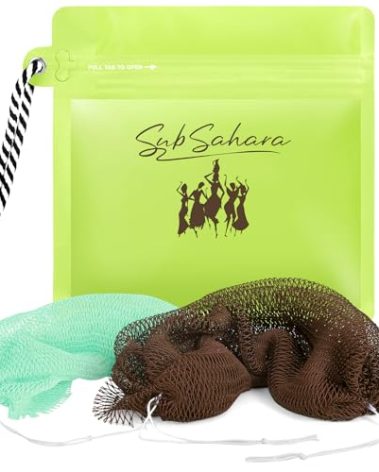SubSahara African Net Sponge Authentic - 2 Pieces Exfoliating Scrubber for All Skin Types, Ideal for Face & Body Daily Use, Durable, Gentle Exfoliation (Green & Brown)