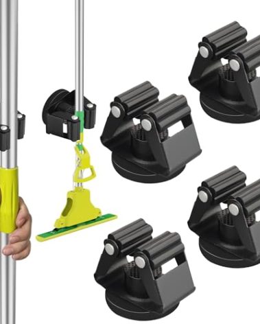 ULIBERMAGNET Magnetic Mop Broom Holder,Heavy Duty Movable Magnetic Broom Holder Rack,Anti-slip Wall Mounted Utility Storage Mop Shovel Hanger for Garage, Kitchen, Laundry, Garden(4 Pack/Black)