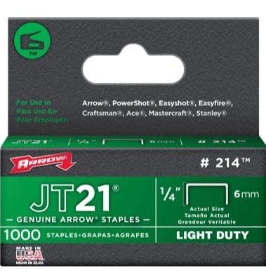 Arrow Fastener 214 25 Pack 1/4in. JT21 Light Duty Staple, 1,000 Staples per Pack