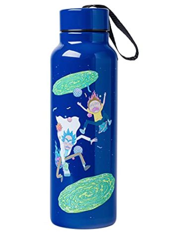 Silver Buffalo Rick and Morty Portal Jump Stainless Steel Water Bottle with Strap, 27 Ounces