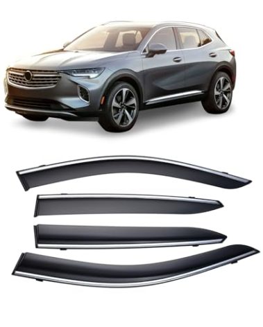 Arokzn Tape-On Smoke Tint with Chrome Trim Window Visors Compatible with Buick Envision 2021-2023 Shatterproof Sun Smoke Guard Wind Deflectors
