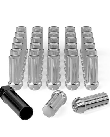 M14x1.5 Wheel Lug Nuts, 32pcs Chrome 14mmx1.5 Spline Closed End Lug Nut 2 Inch Tall with 1 Socket Key for Silverado Suburban Express Sierra Ram 2500 3500 F250 F350 8 Lug Aftermarket Wheels