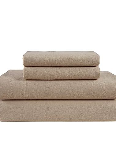 LANE LINEN Cotton Flannel King Bed Sheets Set - Brushed for Extra Softness - Lightweight King Size 100% Cotton Sheets Set - Warm & Cozy Flannel Winter Bed Sheets, King Sheets Deep Pocket - Taupe