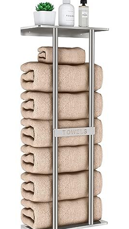 STWWO Bathroom Towel Storage for Bathroom, Wall Towel Rack for Rolled Towels, 30 inch Towel Holder Wall Mounted with Metal Shelf Can Holds 6 Large Towels, Brushed Nickel