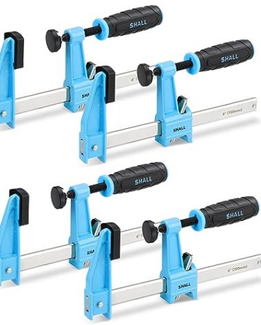 SHALL 6-Inch Steel Bar Clamps Set, 4-pack Medium-Duty Quick-Release F Clamps, 600 Lbs Load Limit for Woodworking, Metal working, DIY and Crafts