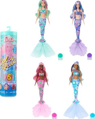 Barbie Color Reveal Doll & Accessories with 6 Unboxing Surprises, Mermaid Series with Color-Change Bodice