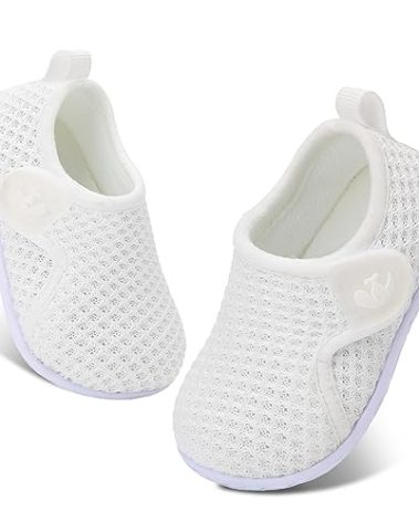 FEETCITY Baby Sneakers Boys Girls Slip On Shoes First Walking Crib Shoes White