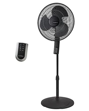 Lasko Oscillating Pedestal Fan, Thermostat, Adjustable Height, Remote Control, Timer, 4 Speeds, for Bedroom, Living Room, Office & Dorm, 16", Black, S16612