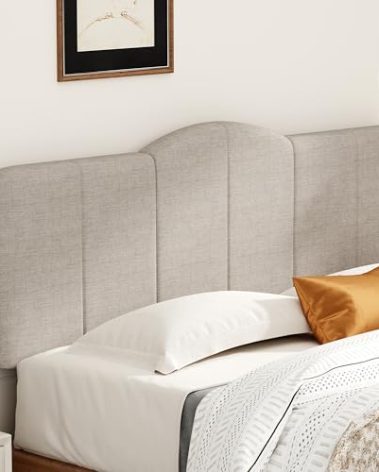 Alunaune King Size Headboard Panels Backboard, Upholstered Foldable California King Bed Frame Linen Wall Headboard Adjustable Height Width-Light Grey