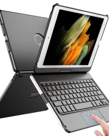 TQQ Touch for iPad 9th Generation Case with Keyboard (10.2", 2021), Multi-Touch Trackpad, 360° Rotatable Protective Cover for iPad Keyboard 9th/8th/7th Gen with Pencil Holder (Black)