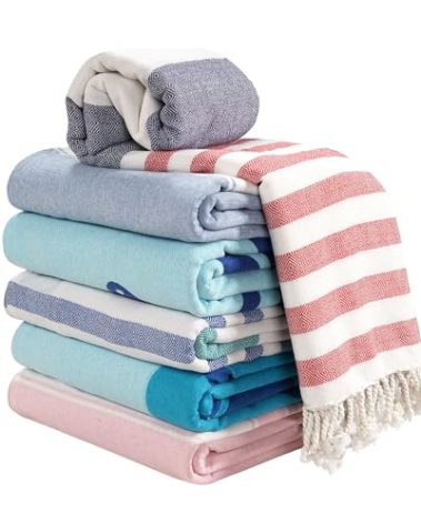 LANE LINEN Turkish Beach Towels Set of 6 – Pre-Washed, Sand-Free, Quick Dry, Lightweight Travel Towels for Women, Soft Bath Beach Towels, 39"x71" – Coastal Bliss