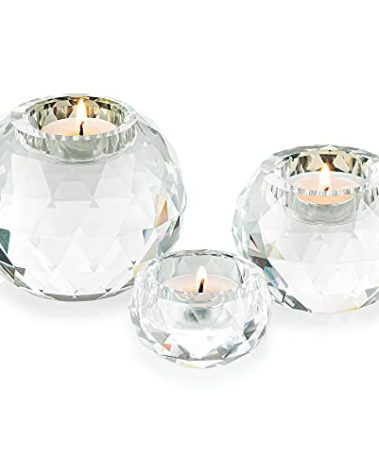 Sziqiqi Crystal Candle Holders for Tea Light Clear Votive Candle Holder Set of 3 Glass Crystals Ball Decor for Dining Coffee Table Centerpiece, Wedding Decorations