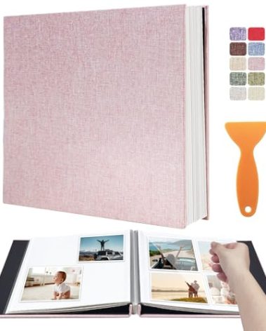 Large Photo Album Self Adhesive Scrapbook Album for 4×6 5×7 8×10 Pictures DIY Magnetic Linen Cover Album 40 Pages for Family Wedding Gifts with Metal Pen and Plastic Board