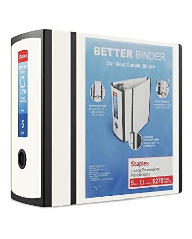 Staples Better Binder Heavy-Duty View, White, 1000-Sheet Capacity, 5" (Ring Diameter)