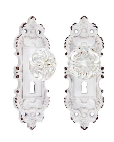 CEYMIO Vintage Dummy Door Knob Interior 2 Pack Crystal Glass Door Knobs Antique White Cabinet Knobs Keyless Decorative Hallway Closet Door Pulls Dresser Handles