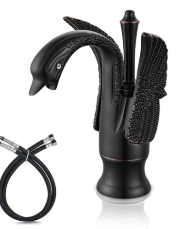 Cinwiny Swan Faucet Bathroom Sink Faucet Oil Rubbed Bronze Swan Shaped Single Handle One Hole Lavatory Basin Tap Mixer Deck Mount Bird Faucet