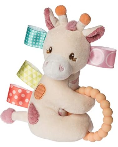 Mary Meyer Taggies Soft Baby Rattle with Teether Ring and Sensory Tags, 6-Inches, Tilly Giraffe