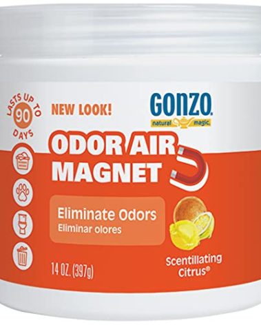 Gonzo Natural Magic Odor Air Magnet - Eliminates Odors from Closets, RV's, Rental Properties, Cars, Pet Areas, Bathrooms, Trash Areas Caused by Smoke, Pets, Garbage, 14oz, Citrus Scent