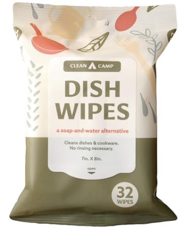 Dish Wipes | 100% Biodegradable Pre-Moistened Food-Safe Camp Kitchen Wipes | A Soap-and-Water Alternative