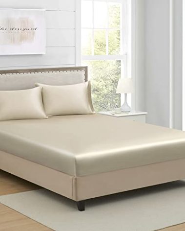 Twin Extra Long Silk Satin Fitted Sheet, Soft Deep Pocket Single Bottom Bed Sheets Sold Separately, Wrinkle Free, Non- Fading, Breathable, Fully Elasticized(Twin XL Size, Taupe)