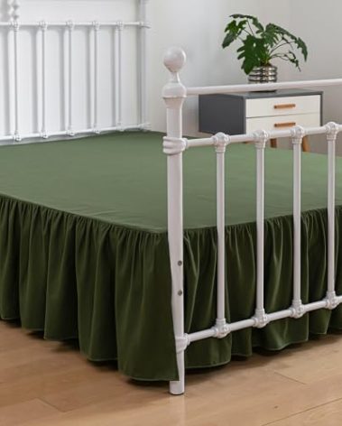 xuan dian Bed Skirt King Size Ruffled Bed Skirts with Split Corners, 14 Inch Drop Dust Ruffle Bed Skirt with Platform, Green
