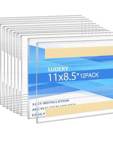 Acrylic Sign Holder 8.5 x 11 Inches Horizontal,Clear Plastic Wall Wall Frame Poster Paper Holder with Double Sided Tape for Office, Home, Store, Restaurant-No Drilling (12 Pack)