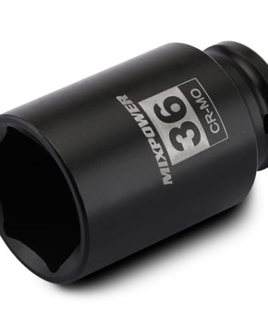 MIXPOWER 1/2" Drive Deep Impact Socket, CR-MO, 36 mm, METRIC, 6 Point, Axle Nut Impact Grade Socket for Easy Removal