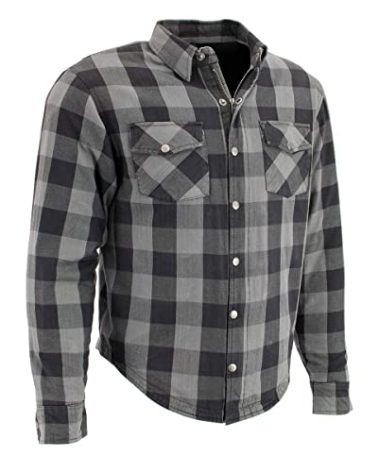 Milwaukee Leather Men's Plaid Flannel Biker Shirt with Aramid Fiber and Armor - Large