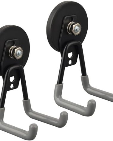 ULIBERMAGNET Heavy Duty Magnetic Hooks,Strong Large Magnet Hooks for Power Drill,Garden Tools, Hose,Pegboard,Garage, Workshop,2 Pack Magnetic Storage Hooks for Indoor Outdoor Hanging(Gray)