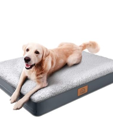 Sunheir Orthopedic Dog Bed for Large Dogs - Big Waterproof Dog Crate Bed with Removable Washable Cover, Egg Crate Foam Support, Anti-Slip Bottom, Deluxe Plush Pet Bed Mat (Grey)