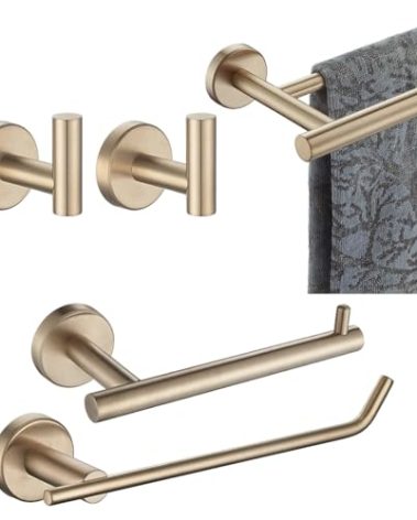 JQK Bathroom Hardware Set, 5-Piece Bath Accessories Set Champagne Bronze Wall Mount Includes 24 in Towel Bar, 9 in HT Bar, TP Holder, Towel Hook x 2, BAS105-CB