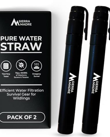Sierra Madre Pure Water Straw – 264 Gallon Water Filter Purification for Backpacking, Camping, Hiking, Travel - Perfect for Preparedness Survival Gear & Supplies - Portable & Lightweight (Pack 2)