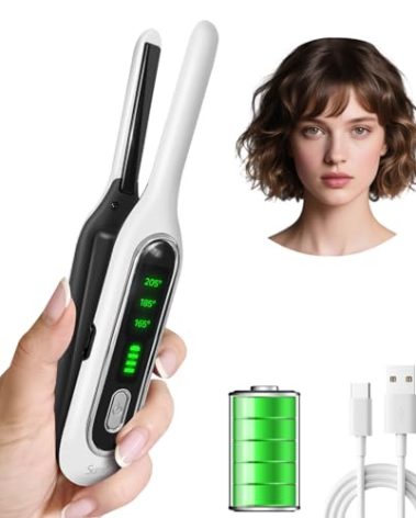 Sunmay Cordless Mini Flat Iron, 3/10" Pencil Hair Straightener for Short Hair, Pixie Cut & Bangs, Portable Dual Voltage Travel Curling Iron