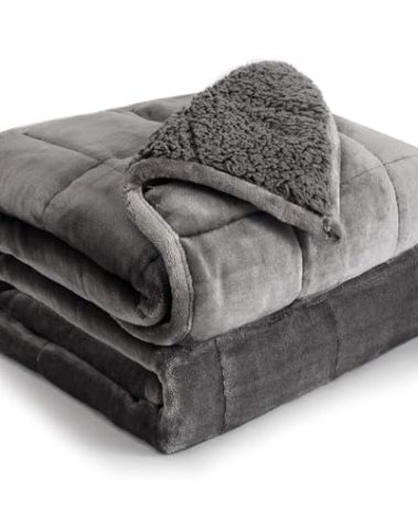 Sherpa Fleece Weighted Blanket 10 lbs for Adult, Flannel Cozy Plush Bed Blankets, Fuzzy Sherpa Weighted Blankets Full Size, Minky Soft Blanket for Sofa Bed, 48 x 72 inches, Grey