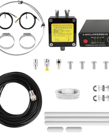 K-480WLA Portable Shortwave Radio Active Loop Antenna 0.5MHz-500MHz Full Band Radio Antenna LW/MW/SW/FM/VHF/HF/Air 6 Meters 30dBi SDR Ham Radio Antenna with 1800mAh Battery（Built-in Filter）