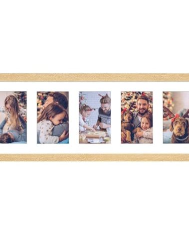 KSROECUD 8x24 Collage frame with 5 Openings 4X6 Pictures, Multiple Picture Frame with Mat, Wall or Tabletop Decor, Natural Wood Grain (1 Pack)