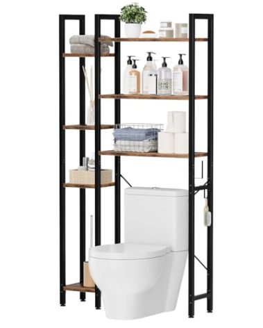 OTK Over The Toilet Storage with 7-Tier Bathroom Organizer Shelf, Freestanding Space Saver with Hooks & Adjustable Feet, Storage Rack for Bathroom, Restroom, Laundry, Vintage