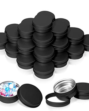 30 Pack 1 Ounce Aluminum Tin Cans, 30 ml Aluminum Screw Lid Round Tin Container Bottle, for Lip Balm, Eye Shadow, Creams, Black.