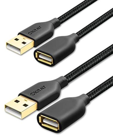 USB Extension Cable, 2-Pack OKRAY 6FT Nylon Braided USB 2.0 Extension Cable Type A Male to Female Cable Extender Cord with Gold-Plated Connector for Printer, Camera, USB Flash Drive, Hard Drive, Mouse