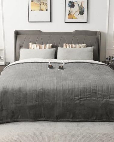 WOOMER Electric Heated Throw Blanket, Soft Flannel Fast Heating Bed Blanket with Multi-Color Option, Queen Size 84"x 90", 10 Heating Levels & 0.5-12H Auto Off, Over-Heat Protection