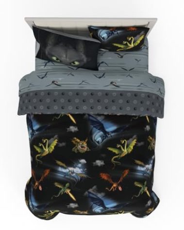 How to Train Your Dragon Kids Bedding Super Soft & Cozy Reversible Microfiber Comforter and Sheet Set with Sham, 7 Piece Full Size, (Officially Licensed Product) by Franco