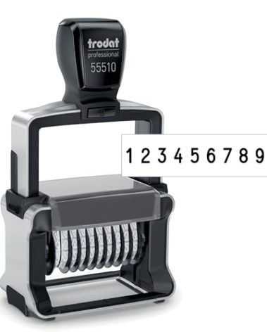 Trodat Numberer Stamp Professional 55510 – 10 Digits, Self Inking, 3/16" (5 mm) Characters, Black Ink