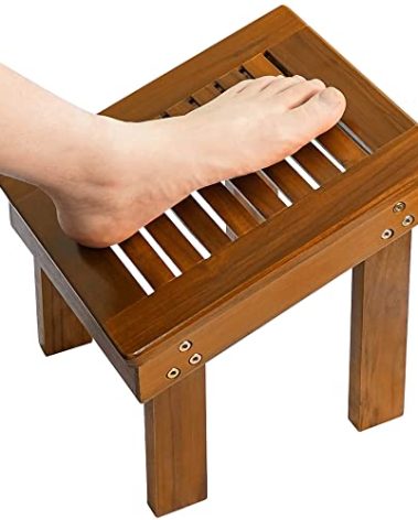 Utoplike Teak Wood Shower Foot Stool for Shaving Legs, Sturdy Shower Foot Rest for Shower Shaving, Wooden Shower Foot Step for Bathroom