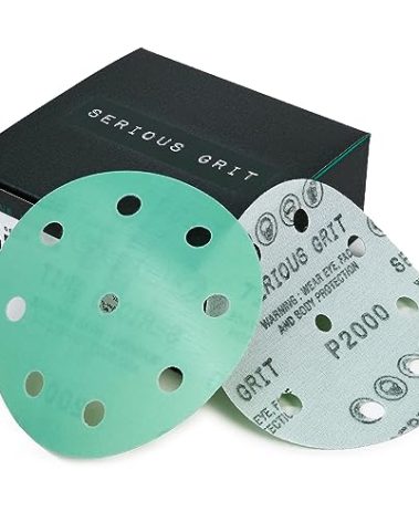 Serious Grit - 5-Inch 9-Hole 2000 Grit Sanding Discs - Heavy-Duty Hook & Loop Film Discs - Sandpaper for Random Orbital Sanders - 50 Pack Box