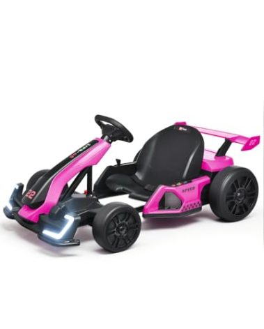 Blitzshark 24V Kids Go Kart 300W Drift Kart Powerful Electric Pedal Kart Outdoor Race Toy, with 2X150W Strong Motor, 7AH Battery, EVA Tire, Drift/Sports Mode, Brake Pedal, Length Adjustment, Rose Pink