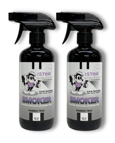 The Stink Solution Smoke Odor Eliminator Spray - Completely Remove Smoke Smell From House, Car, Clothes, Hands, Hair, & More - Best Odor Eliminator For Smoke - Bamboo Teak Fragrance - 2 16 oz Bottles