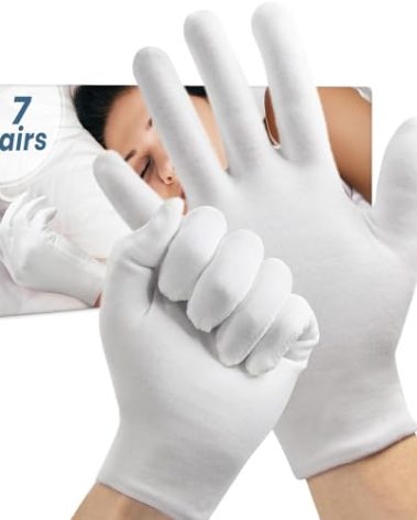 7 Pairs White Cotton Gloves, Breathable Cotton Gloves for Dry Hands Sleeping, Washable Eczema Moisturizing Glove Overnight for Women Men, Christmas Wedding Costume Work Glove for Serving Inspection